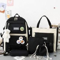 Set Ransel Anti Air Estetis Kustom-5pcs Tas Ransel Lucu Trendi untuk Sekolah Remaja Unisex Kapasitas Besar Tas Selempang Resleting