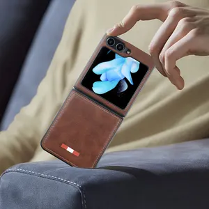 VIETAO For Samsung Galaxy Z Flip 5 Premium Leather Folding Flip Case For Samsung Z Flip 4 3 Case Vintage Luxury PU Phone Case