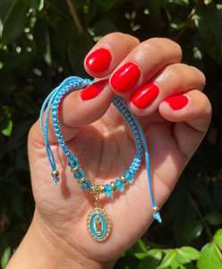 Bracelet en cuivre vierge marie, bracelet en zircon coloré tissé à la main, bijoux de niche et noeud plat à la mode - Product Image 6