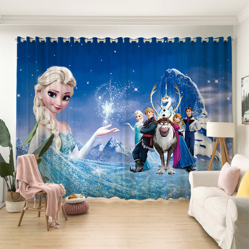 Top Selling Custom 3D Printing Cartoon Christmas window curtain With metal eyelets