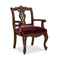 Fauteuil de salle à manger en bois massif de noyer antique OE-FASHION, fauteuil capitaine en velours bordeaux pour hôtel et restaurant