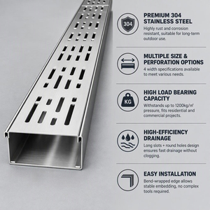 Caniveau de drainage en acier inoxydable HESUN 304, 1000*35*30mm, adapté aux systèmes de drainage des balcons et cours extérieurs. - Product Image 2