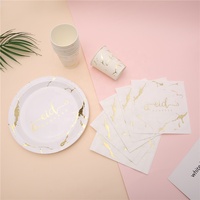 Assiettes, gobelets et serviettes jetables en marbre pour l'Aïd, avec estampage doré, vaisselle de table pour l'Aïd, assiette en papier Eid Mubarak