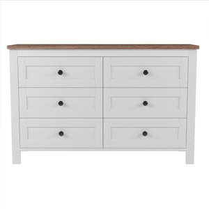 Modern Retro Farmhouse Style Wooden Dresser with <b>6</b> <b>Drawer</b>, Storage Cabinet for Bedroom Furniture in White + Brown - Product Image 3