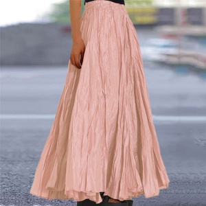 Wholesale Custom OEM Vintage Knitted Breathable Polyester Elegant Vertical <b>Pleat</b> Women's Loose Casual Ankle-Length <b>Maxi</b> <b>Skirt</b> - Product Image 3