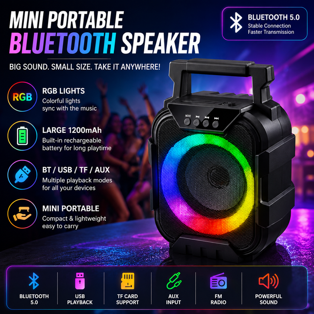 Wholesale OEM LED BT5.0 Speaker Bass Blue Tooth Wireless Speaker Subwoofer Portable With Strong Bass