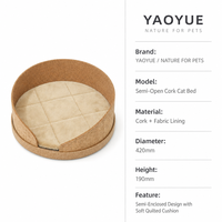 Cama para Gatos de Corcho Semiabierta con Forro de Tela Acolchada Beige, Casa para Gatos de Corcho Natural para Gatos de Interior, Diámetro 420 x 190 mm