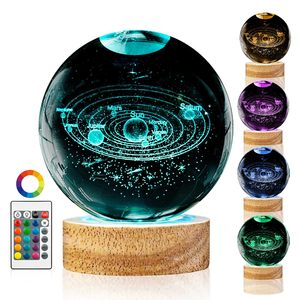 3D năng lượng mặt trời hệ thống pha lê bóng ánh sáng ban đêm với 16 màu gỗ LED cơ sở nâng cấp 3.15 hành tinh bóng đèn với từ xa - Product Image 1