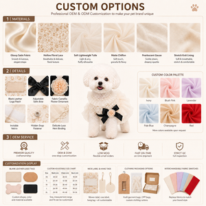 Robe pour animaux de compagnie faite à la main, col à volants perlés, broderie anglaise, coton respirant, dentelle, tulle, tenue de fête de mariage pour petits chiens et chats - Product Image 4