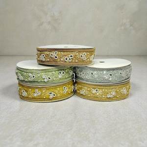 Premium Circular Motif Embroidered Rhinestone Lace Trim with Metallic <b>Thread</b> for Garments Shoes Wedding Decor - Product Image 5