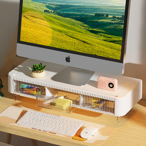 Desktop Monitor Stand With Storage <b>Drawer</b> <b>Office</b> Organizer Rectangle Shape Multi-functional Desktop Rack For Computer - Product Image 4