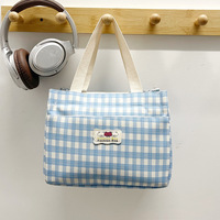 Bolso de lona a cuadros de gran capacidad, bolso de mano informal, bolso de hombro sencillo de estilo japonés y coreano para ir al trabajo, uso diario para estudiantes