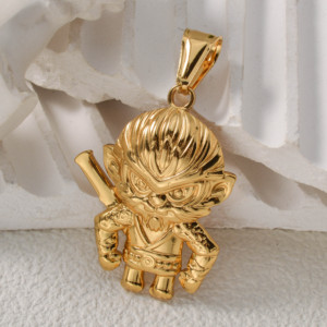 Colgante para Hombre Monkey King Sun Wukong, Personalizable con Grabado, Acero Inoxidable 316L, Chapado en Oro de 18K, Cadena Cubana Gruesa, Estilo Hip Hop - Product Image 5