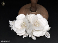 AP-4646-6 AFLODY OEM Penjualan Panas Grosir Pabrik Mutiara Satin Ivory Hiasan Kepala Bunga Kain Beige Bentuk Tangan untuk Pengantin