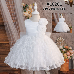 Vestido <span class=keywords><strong>de</strong></span> niña <span class=keywords><strong>de</strong></span> las flores, estilo princesa, blanco, <span class=keywords><strong>de</strong></span> satén, hasta la rodilla, <span class=keywords><strong>para</strong></span> fiesta <span class=keywords><strong>de</strong></span> boda <span class=keywords><strong>de</strong></span> verano - Product Image 2