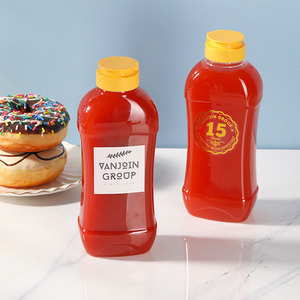 Vide 500ml Transparent <span class=keywords><strong>Miel</strong></span> <span class=keywords><strong>Pot</strong></span> Ketchup BBQ Sauce Bouteille En Plastique Squeeze Bouteille Avec Bouchon <span class=keywords><strong>De</strong></span> Valve En Silicone - Product Image 2