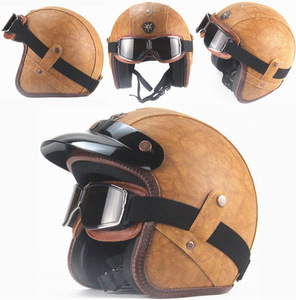Casque de <span class=keywords><strong>moto</strong></span> rétro avec <span class=keywords><strong>masque</strong></span> 3/4, demi-visage en <span class=keywords><strong>cuir</strong></span>, casque classique, <span class=keywords><strong>Vintage</strong></span> - Product Image 3