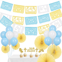 Décorations de fête prénatale Papel Picado, bannières bleu clair et jaune, imperméables, en PE, pour célébration à thème mexicain