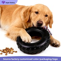 Jouet pour chien en forme de pneu avec corde en coton, balle à mâcher en caoutchouc naturel pour chiens de taille moyenne à grande, jouet interactif pour tirer la balle