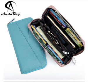 Portefeuille long japonais en cuir véritable Andong pour femmes, grande capacité, porte-cartes accordéon RFID, pochette de téléphone tendance ANS7366 - Product Image 5