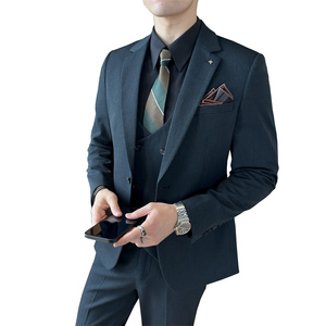 ชุดสูทผู้ชายสไตล์อิตาลีคุณภาพสูง ไซส์ใหญ่ 3 ชิ้น ผ้ากันยับ เสื้อสูทกระดุมแถวเดียว <span class=keywords><strong>กางเกง</strong></span>ติดกระดุม ทรงธุรกิจ - Product Image 3