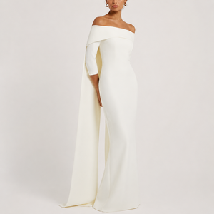 Robe de soirée sirène moulante blanche sur mesure pour femme, épaules dénudées, collection de robes pour femmes - Product Image 1