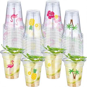 Gobelets jetables transparents personnalisables de 12 oz, motif flamant rose hawaïen, ananas, thème tropical Luau Tiki, fournitures de fête pour anniversaire, fabriqués en Chine - Product Image 1