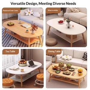 Tavolino da Caffè Ovale Moderno in Legno con Contenitore per Piccoli Appartamenti, Stile <span class=keywords><strong>Etnico</strong></span>, Basso a Livello del Pavimento, Arredamento per la Casa - Product Image 2