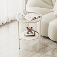 Table basse moderne en métal et verre avec cadre blanc, table d'appoint pour salon, table basse à trois pieds, petit meuble pour appartement