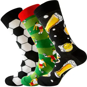 2023 New products fashionable beer football pattern crew sports cotton socks for unisex accessories