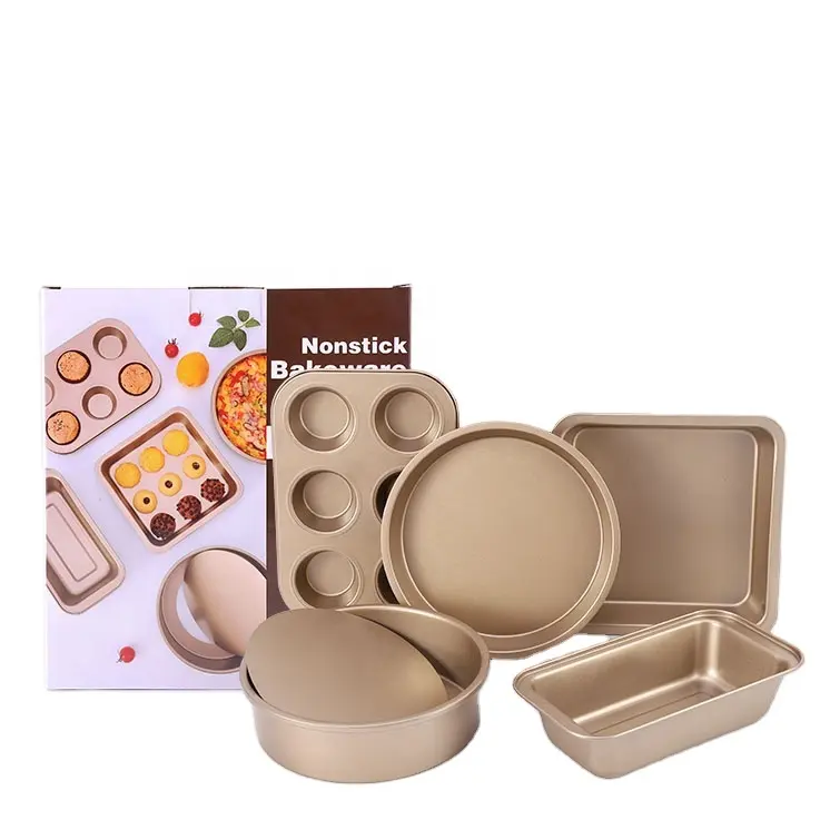 Panelas de cozimento Set 5 PCS Inclui Pizza Pan Toast Box e panelas de bolo para cozimento Non-stick aço carbono forno Bakeware conjuntos