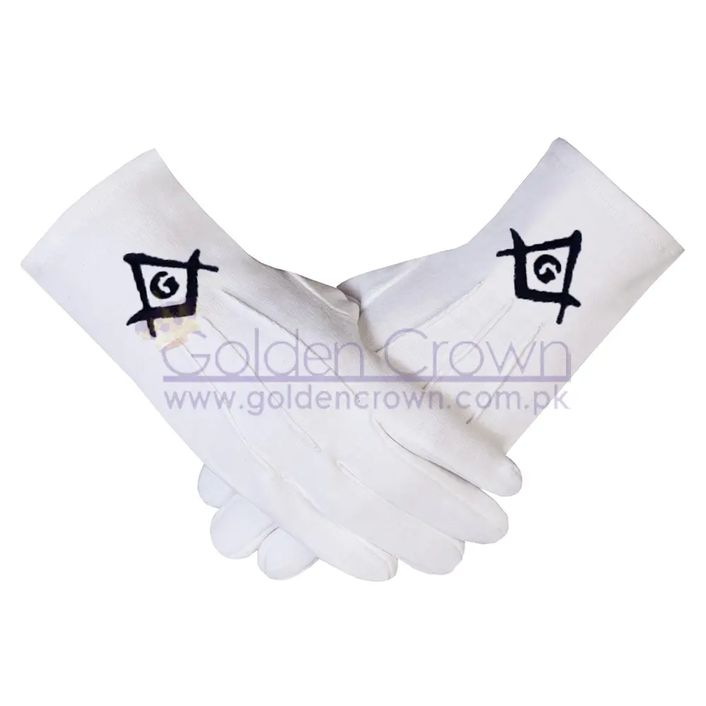 high Quality Masonic regalia Cotton Gloves Black Square Compass & G | Masonic Regalia Parade Gloves Supplier