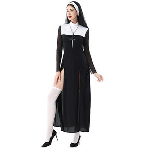 Halloween strega <span class=keywords><strong>suora</strong></span> adulto <span class=keywords><strong>vestito</strong></span> Sexy-abito da donna in poliestere per 4 pezzi con collana calzino foulard - Product Image 5