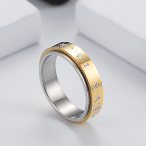 Anillo Giratorio de Acero de Titanio con Acabado Arenado, Chapado en Oro, con Escritura Alfanumérica, Joyería Unisex para Regalo - Product Image 4
