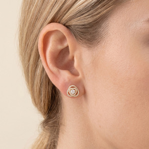 Boucles d'oreilles en diamant, taille brillant rond, or, pour femme, design géométrique, pour fiançailles - Product Image 1