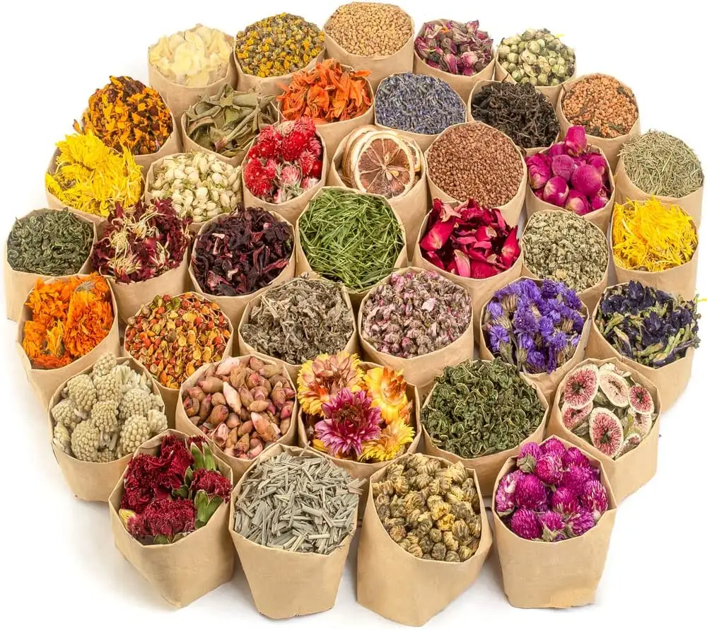 40 Bags 100% Natural Dried Flowers Herbs Kit for Soap Making DIY Candle Bath Resin Jewelry Making Dried Flowers