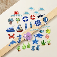 Mini Patch Brodé PVC Thème Marin Nuage Mignon Cocotier Bouée Bateau Thermocollant pour Étiquette de Bagage Décoration de Sac