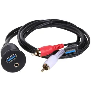 Kabel Komputer Tanam Tahan Air USB 3.0 dan 2 RCA Male Ke 3.5Mm USB 3.0 Wanita Cocok untuk Kapal Instrumen Sepeda Motor