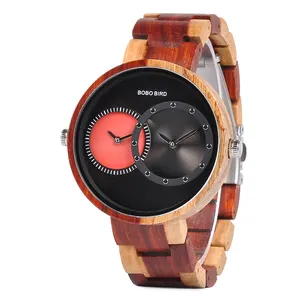 2019 בובו ציפור כפולה אזור זמן מותאם אישית לוגו זוג שעונים OEM קוורץ להקת שעון עץ