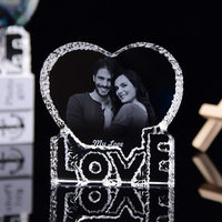 Cadre photo en cristal transparent en forme de cœur, gravé au laser LOVE, cadeau de mariage, anniversaire, Saint-Valentin pour couple amoureux