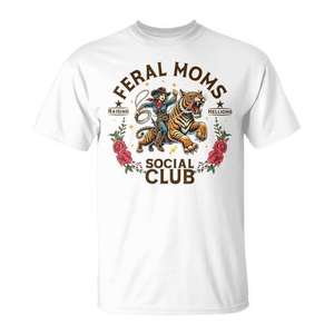 Camiseta Feral Moms Social Club de algodón para mujer, cuello redondo, manga corta, ropa informal - Product Image 1