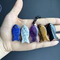 Collier Pendentif Poisson en Pierre Naturelle, Création de Bijoux, Cristal Améthyste, Œil de Tigre, Pendentif Animal en Cristal