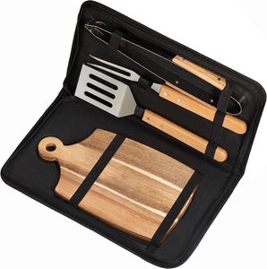 Ensemble d'accessoires de barbecue en métal de luxe, 4 pièces, kit de grillade avec planche à découper en bois, résistant au lave-vaisselle et à la chaleur - Product Image 1