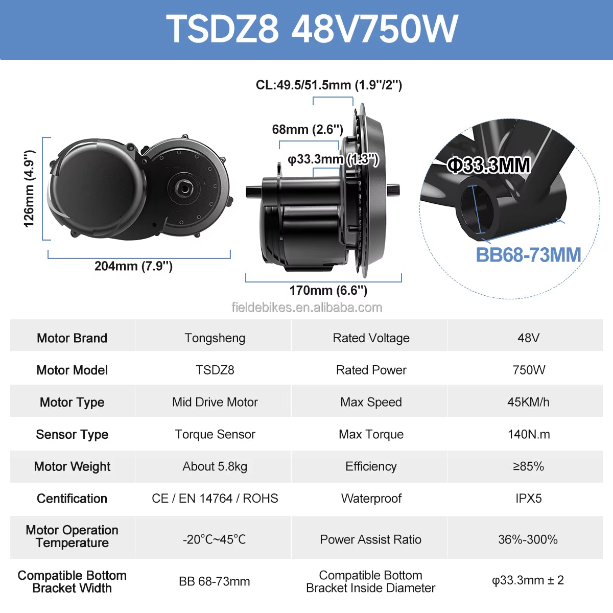 Tongsheng 48v 750w Brushless Mid Drive Ebike Conversion Kit