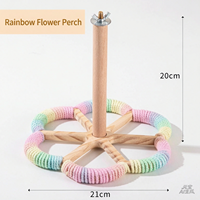 Perchoir en bois pour oiseaux Rainbow Flower, 20 cm, base à six pétales en corde de coton, pour perruches et calopsites