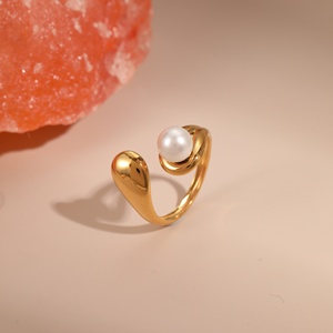 Anello Aperto Vintage con <span class=keywords><strong>Perle</strong></span>, Regalo per la Mamma, Cuore, Farfalla, Fiore, in Acciaio Inossidabile, Regolabile, Placcato Oro, <span class=keywords><strong>Gioielli</strong></span> per Feste - Product Image 5