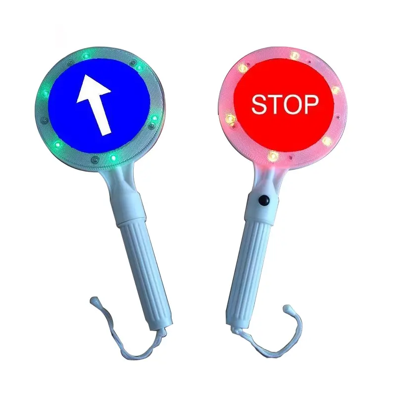 Stop and go tenuto in mano led rosso luminoso di controllo del traffico traffico testimone bastone chiaro rosso verde