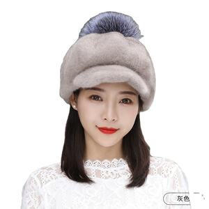 <span class=keywords><strong>Bonnet</strong></span> d'hiver en fourrure de vison véritable pour <span class=keywords><strong>femme</strong></span>, 7 couleurs, visière, chapeau chaud d'hiver de luxe avec <span class=keywords><strong>pompon</strong></span>, prêt à être expédié - Product Image 2