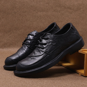 Chaussures habillées pour hommes en cuir véritable, style Oxford, bout rond, à lacets, respirantes, semelle en caoutchouc, pour le bureau et la carrière, toutes saisons, style uni - Product Image 2