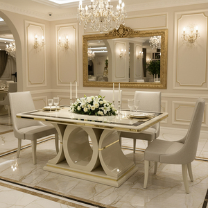<strong>White</strong> Luxury Wooden <strong>Dining</strong> <strong>Table</strong> and Chairs <strong>Set</strong> 6 Seater Home Furniture <strong>Dining</strong> Room <strong>Dining</strong> <strong>Table</strong> with Sideboard Wine Cabinet - Product Image 1